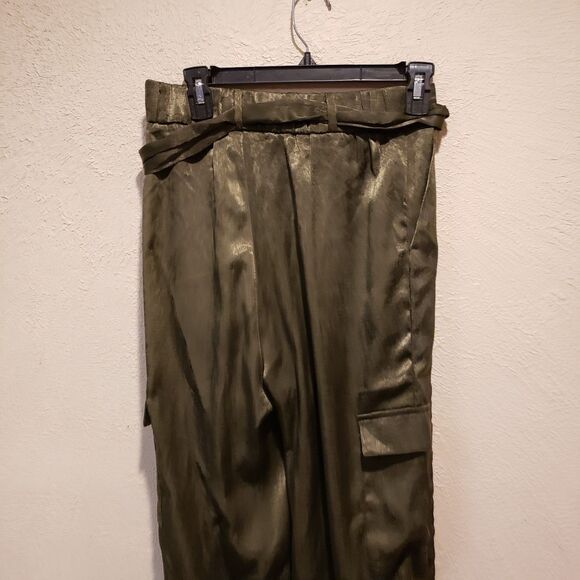 Urban Outfitters Satin Pants Dark Green Olive Pockets Size S-P High Rise E - Picture 6 of 9